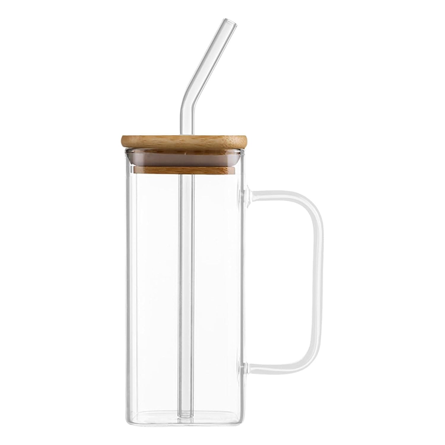 Wooden Lid Drinking Glass Sipper Straw