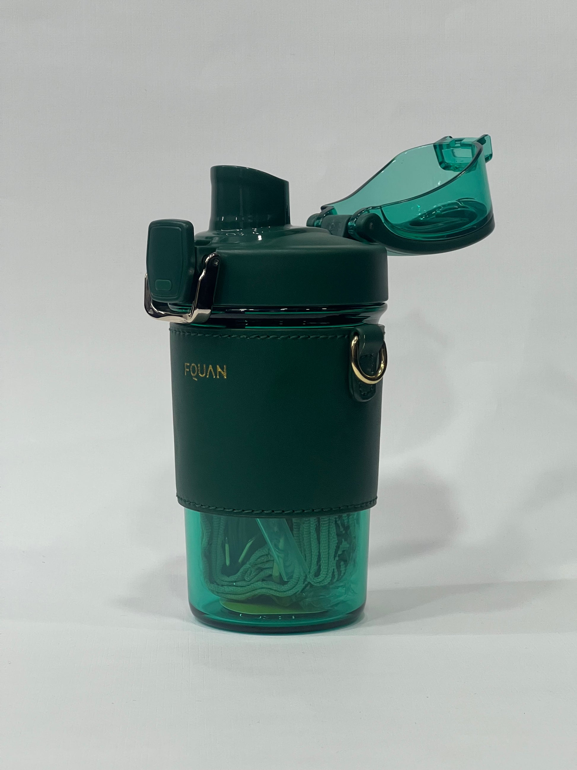 Coffee sipper mug with leather sleeve and belt 500ML